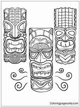 Tiki Hawaiian Masks Pages Coloring Color sketch template