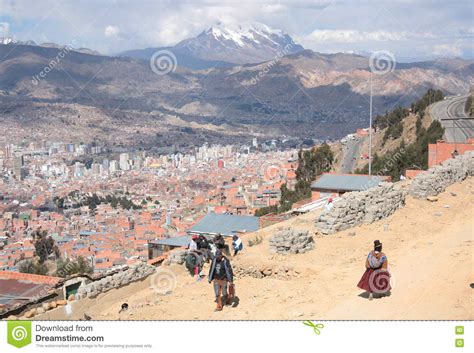 Bolivian People And Aerial View Of La Paz Bolivia