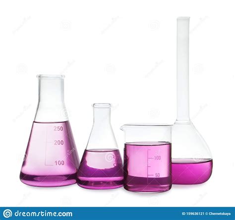 laboratory glassware with purple liquid stock image image of