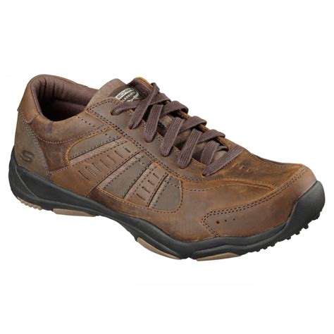 skechers relaxed fit dark brown leather trainers