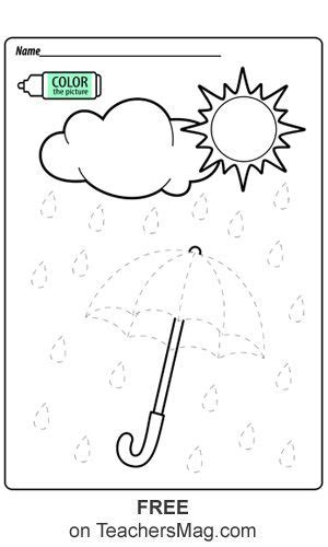 rain  umbrella tracing worksheet weather activities preschool learning