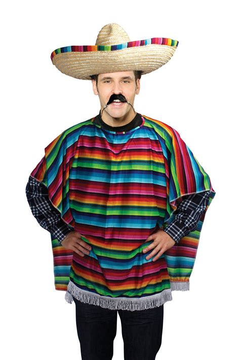 adult mens unisex mexican spanish poncho fancy dress western costume