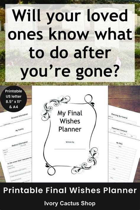 printable final wishes planner organizer   relieve