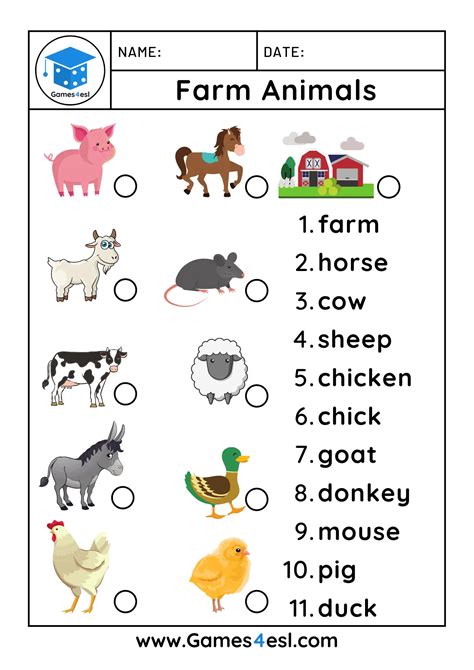 farm animal worksheets gamesesl