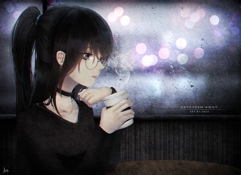 Sad Anime Girl With Brown Hair And Glasses
