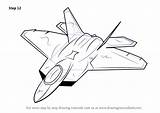Raptor 22 Draw Drawing Step Fighter Martin F22 Jet Lockheed Jets Tutorials sketch template