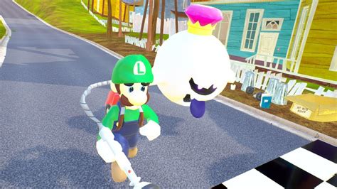 Luigi Vs King Boo Races Hello Neighbor Youtube