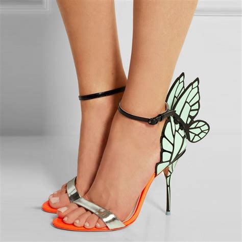 summer women sandals butterfly wing ankle wrap patent leather heels
