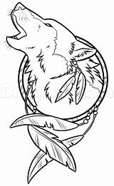 Wolf Native Drawing Dreamcatcher American Drawings Dream Catcher Step Tattoo Easy Line Patterns Burning Wood Leather Tattoos Feather Stencil Simple sketch template