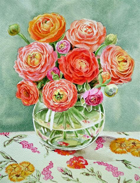 Flowers In The Glass Vase Painting By Irina Sztukowski