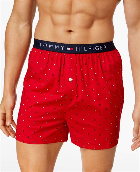 Tommy Hilfiger Men S Printed Cotton Boxers In Mahogany Red Red For