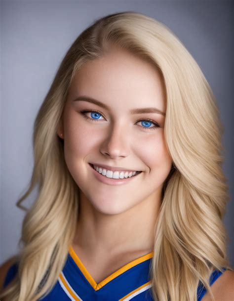 lexica headshot of an 18 year old blonde cheer leader with blue eyes