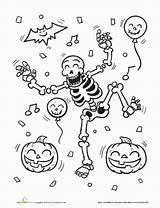 Coloring Skeleton Halloween Pages Kids Education Skeletons Worksheet Fun Cute Colouring Printable Colour Theme Read Dance Choose Board sketch template
