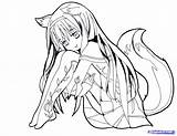 Anime Wolf Coloring Fox Cute sketch template
