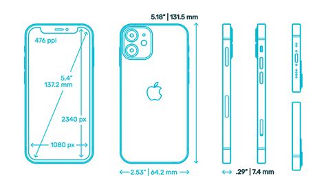 apple iphone  mini  gen dimensions drawings dimensionscom