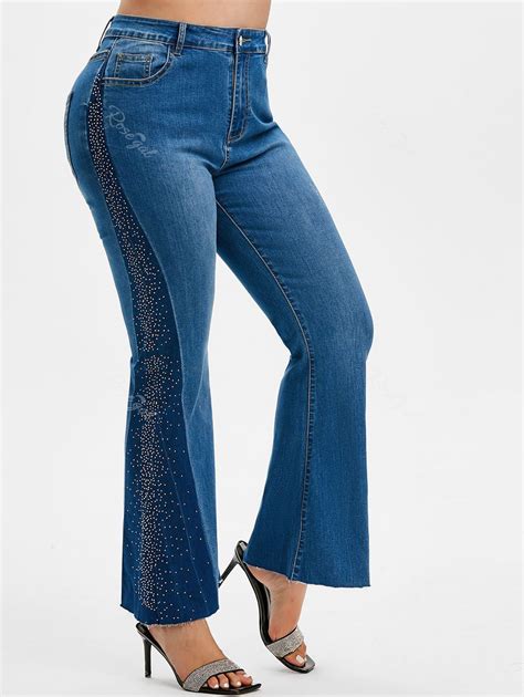 size rhinestone bicolor bell bottom jeans rosegal