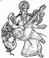 Saraswati Goddess Coloring Hindu Drawing Clipart Krishna Gods Puja Maa Mata Goddesses Sketch Pages Pencil Colouring Drawings Lord Book Cliparts sketch template