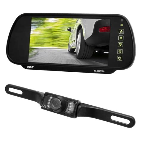pyle plcm rear view mirror  built   monitor  top license plate mount camera