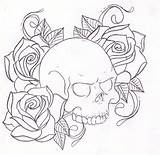 Skull Tattoo Roses Rose Coloring Drawing Pages Drawings Outline Skulls Heart Designs Sketch Easy Line Hearts Printable Reference Tatoo Tattoos sketch template