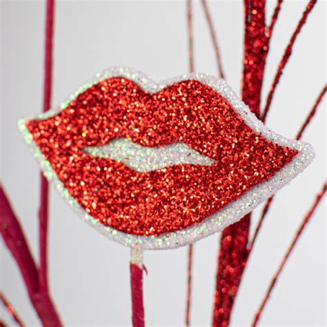 30 Metallic Red Glitter Lips Kisses And Hugs Twig Spray [hv132532