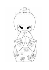 Kokeshi Coloring Dolls sketch template