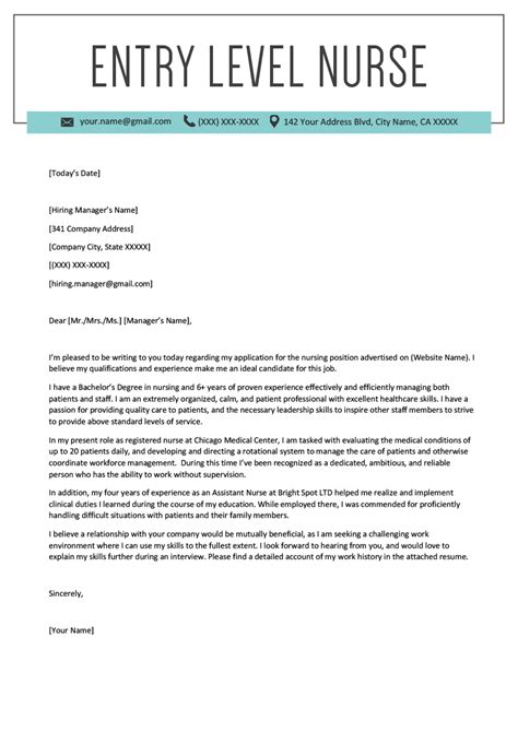 examples of nursing cover letters new grad sample cover letter