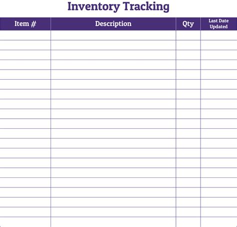 inventory printable sheets