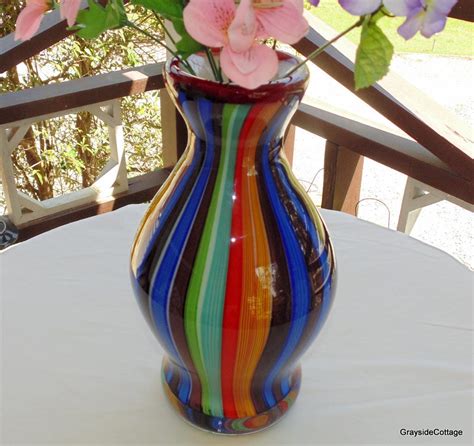 Reserved For Ed Murano Vase Multi Color Italian Art Glass Rainbow Of