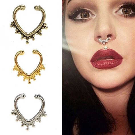 1 Piece Gold Silver Bronze Sexy Fake Septum Nose Rings Faux Piercing