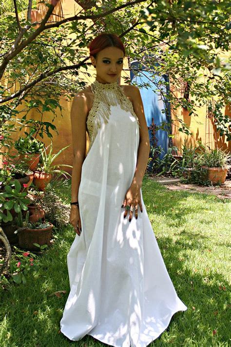 Bohemian White Cotton Backless Nightgown Peacock By Sarafinadreams
