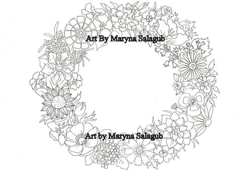 coloring page flower wreath digital  file print