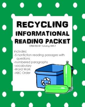 recycling informational reading packet  tutoring   tpt