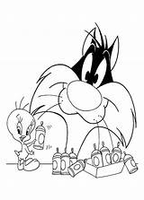 Sylvester Coloring Tweety Kids Looney Tunes Bird sketch template
