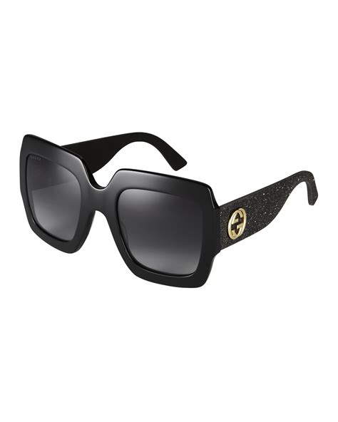 Gucci Rubber Oversized Glitter Square Sunglasses In Black Lyst