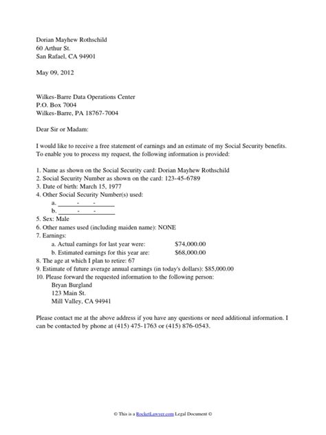 social security benefits letter