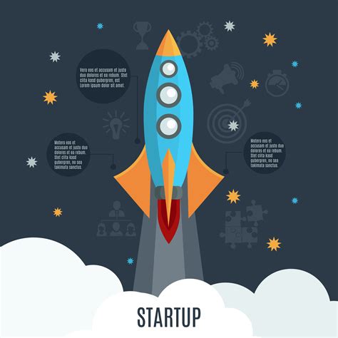 business startup rocket launch flat poster  vector art  vecteezy