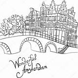 Amsterdam Bridge Vector Canal City Illustration Stock Drawing Netherlands Holland Houses Typical Hand European Olgacov Depositphotos sketch template