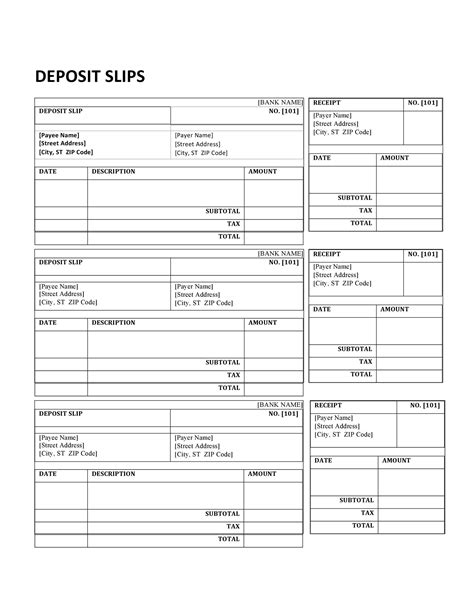 bank deposit slip templates examples templatelab