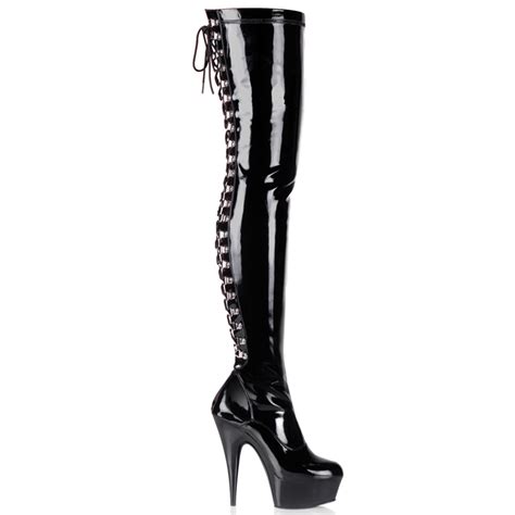 pleaser del3063 b m women platform black rear lacing 6 heels thigh