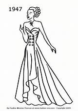 Fashion Coloring Pages Dress 1947 Dresses 1940s Prom Drawings 1942 Costume Silhouettes Silhouette History Evening Line Era Formal Gown Old sketch template