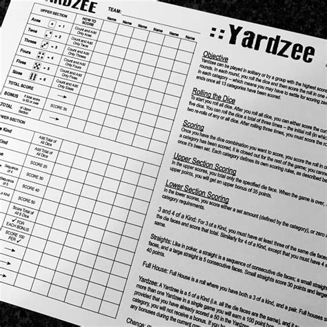 yardzee  yardzee rules instant  print etsy