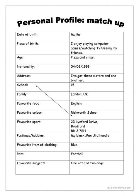 Personal Profile English Esl Worksheets For Distance Learning And