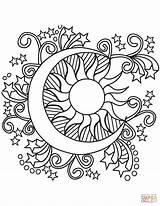 Coloring Pages Moon Sun Mandala Stars Pop sketch template