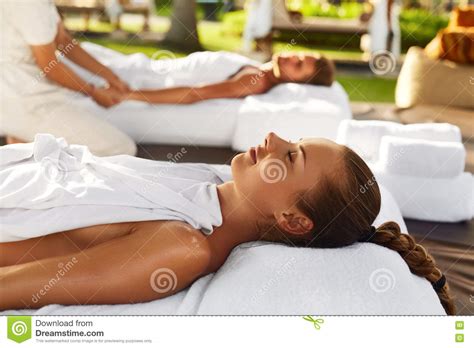 Spa Couple Massage Romantic Woman Man Relaxing Outdoors