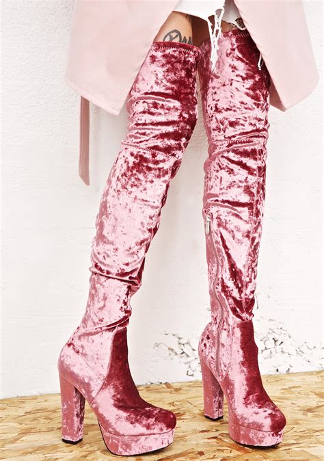 pink velvet thigh high boots dolls kill