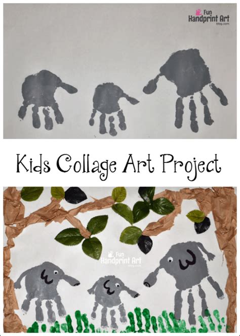 kids collage art handprint elephant jungle craft fun handprint art