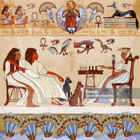Murals Ancient Egyptscene Egyptian Gods And Pharaohs Hieroglyphic