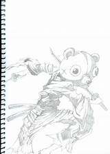 Samurai Afro Kuma sketch template