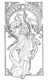 Mucha Alphonse Jugendstil Colouring Colorear Elvish Fc02 Incisione Vetro Fuentes Escritura Mano Erwachsene Designlooter Muc sketch template
