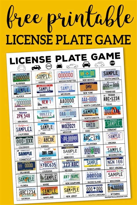 road trip license plate game printable paper trail design road trip